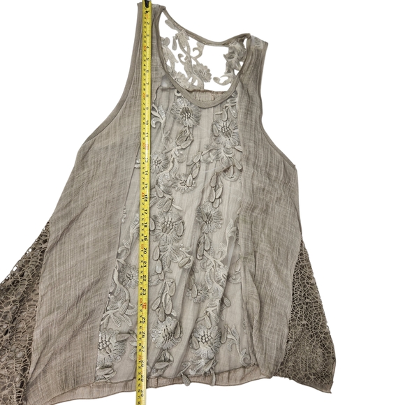 Lace Embroidered Tunic Tank Top Women's Large Taupe Whimsigoth Fairy Festival - Picture 12 of 14
